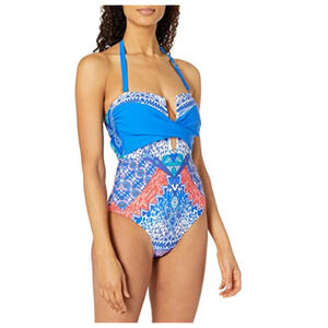 Ellen Tracy Women Rio Twist Plunge One Piece Swimsuit Multi Size 12